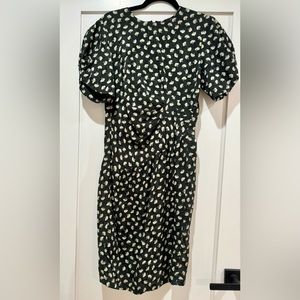 Vintage Joan Leslie Studio 100% Silk Dress – Black Puff Sleeve Ruched Waist M